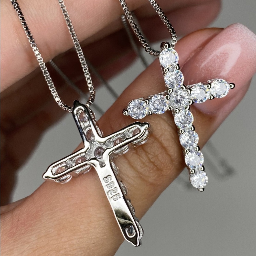 New 925 Sterling Silver Cross Pendant Necklace, nice Necklace, cute Necklace - Picture 2 of 6